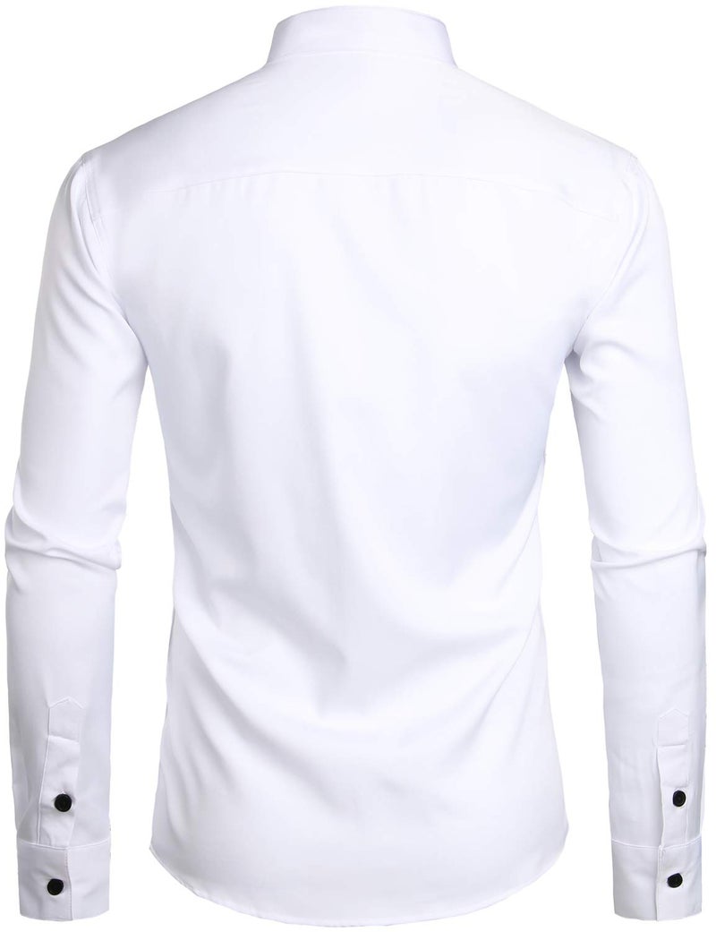 ZEROYAA Mens Hipster Solid Slim Fit Long Sleeve Mandarin Collar Dress Shirts ZLCL08 White Black Small - Image 2